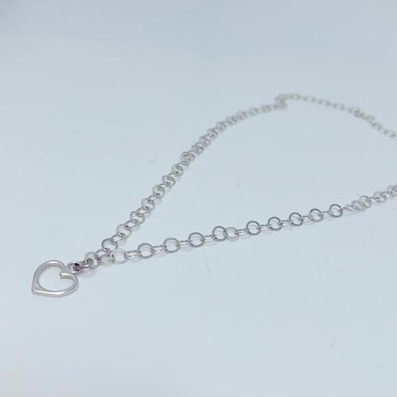 925 Italy Signed FAS Heart Pendant wit Circle Chain Link Necklace - Picture 2 of 8